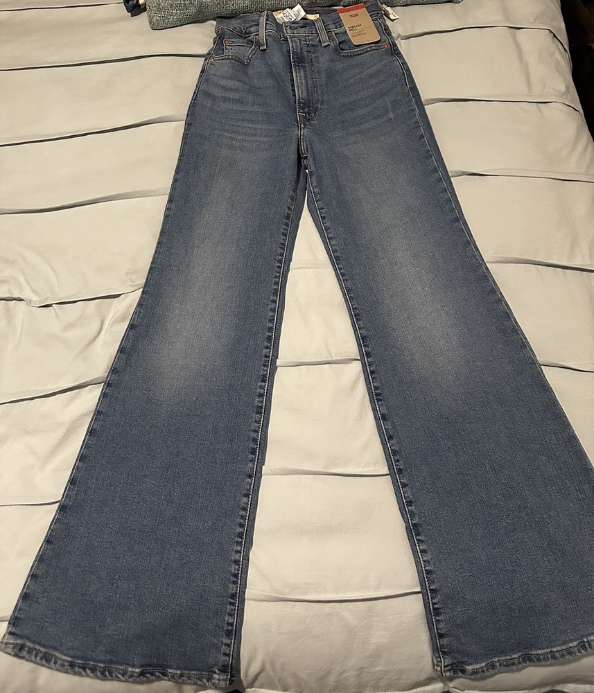 Levi's Women's Ribcage Bell Super High Rise Stretch Jeans - Size 25x32, Classic Blue Denim