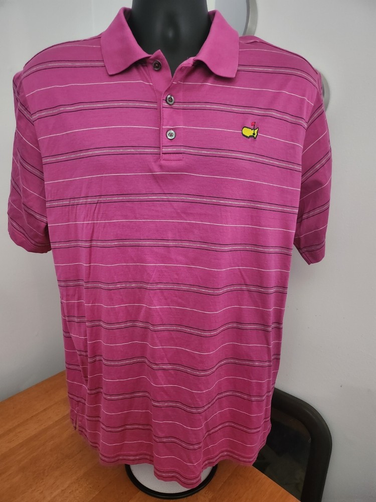 Clubhouse Collection Made Italy Pink Striped Masters Polo Golf Shirt Mens Large
