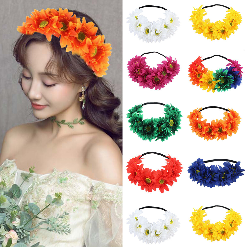 Sunflower Boho Floral Elastic Headband for Women Hair Accessories