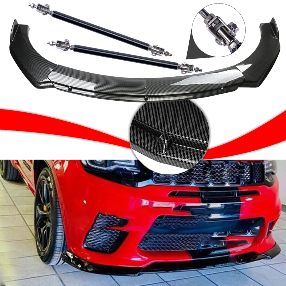 For Jeep Grand Cherokee Carbon Fiber Style Front Bumper Lip Spoiler Strut Rods