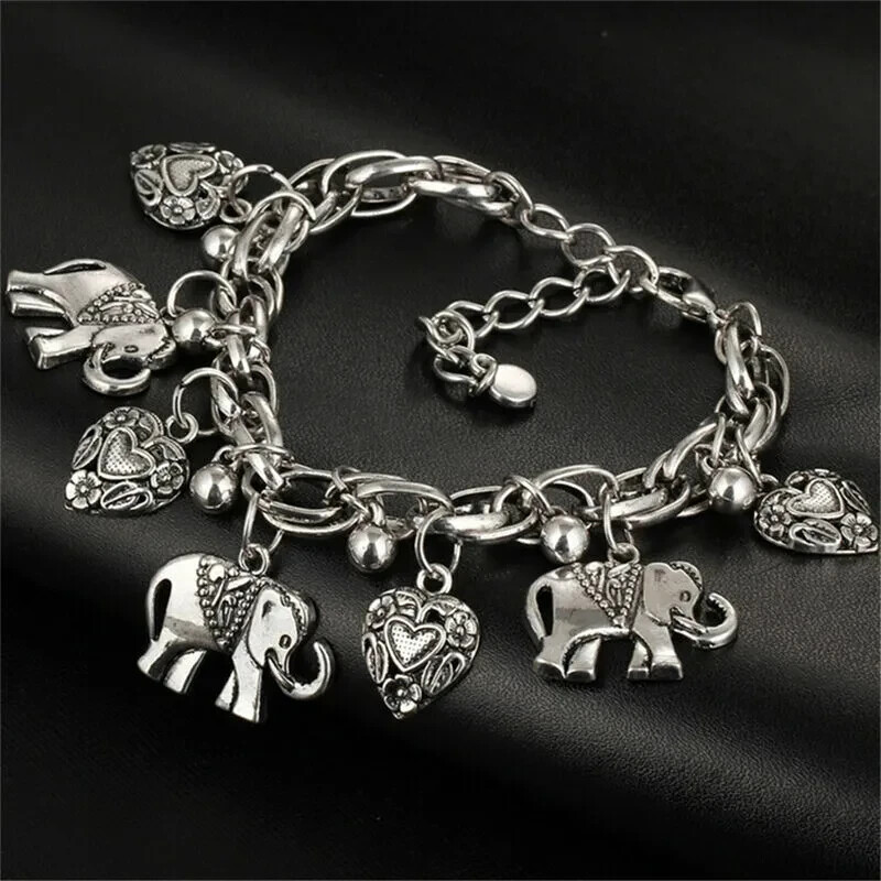 Elegant 925 Sterling Silver Elephant Charm Bracelet for Women 9 Inch