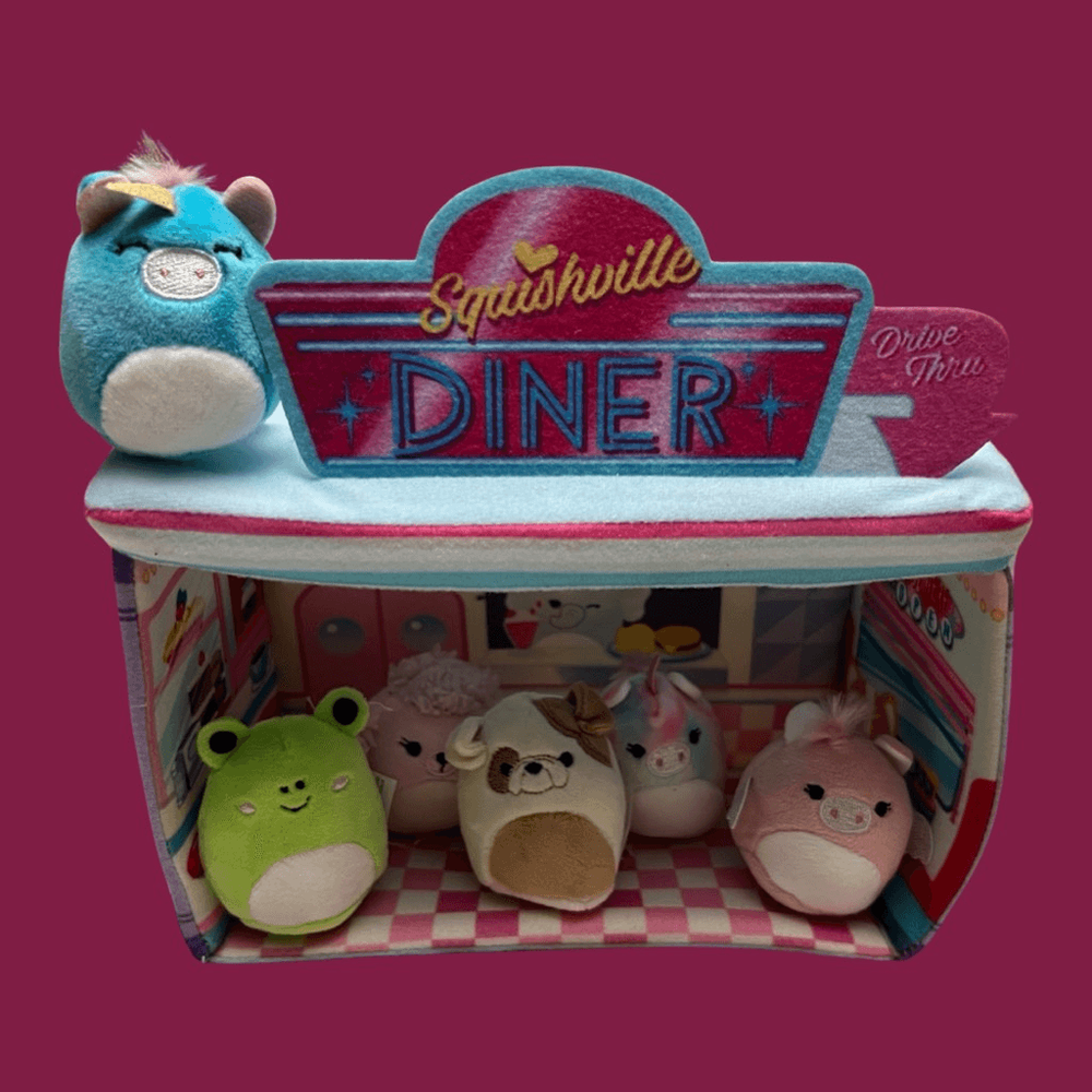 Squishville Darling Diner Mini Plush Playset 5 Squishmallow Frog Unicorn Poodle