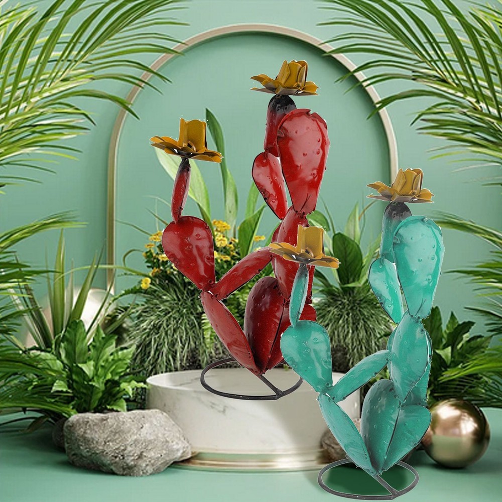 Metal Prickly Pear Cactus Sculpture for Garden Yard Art Decor