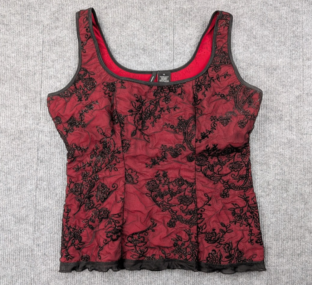 Vintage Whimsigoth Tank Womens XL 90s Vamp Corset Effect Fairy Grunge Dark Y2K