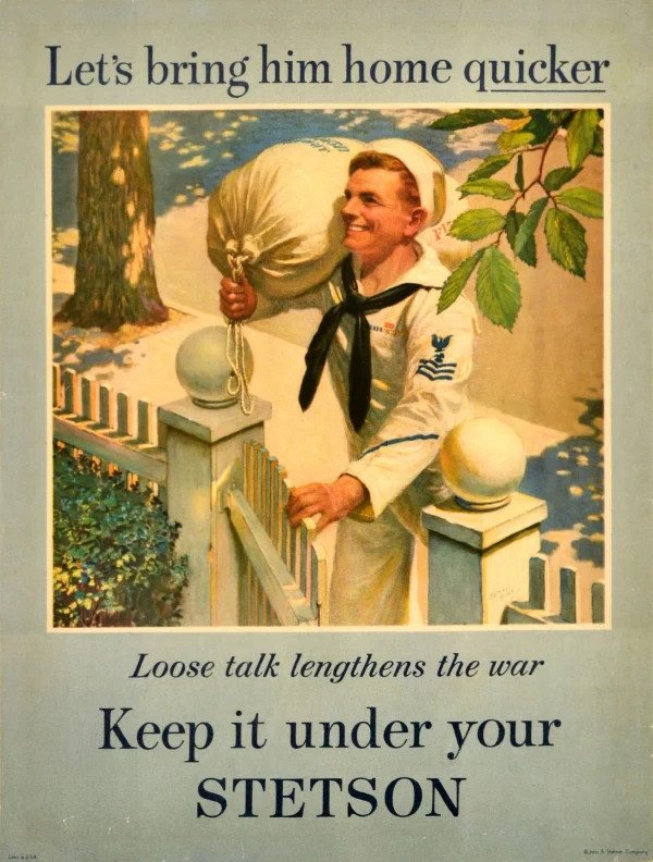 Keep It Under Your Stetson WWII Vintage World War 2 Poster Print