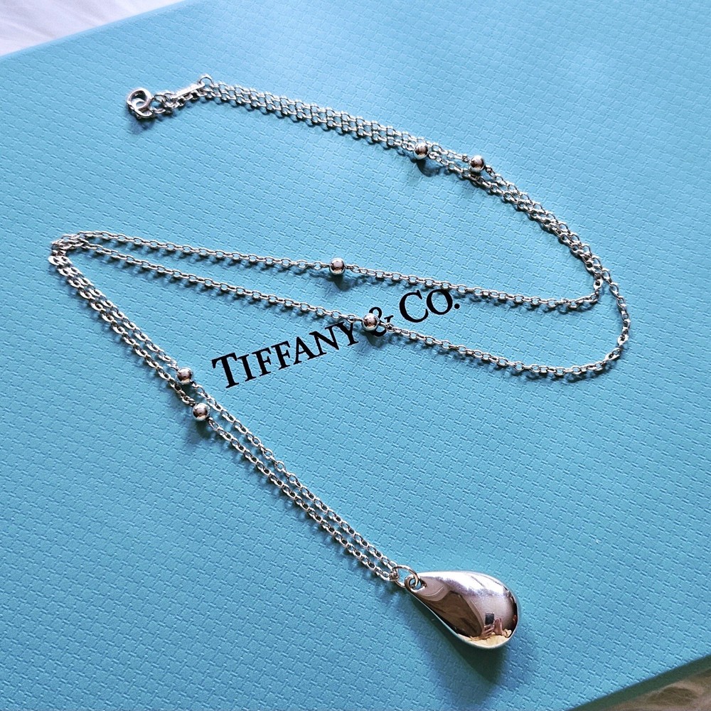 FLASH SALE 🩵 Vtg Tiffany & Co. Elsa Peretti Teardrop Silver Bead Necklace 23.5”-image