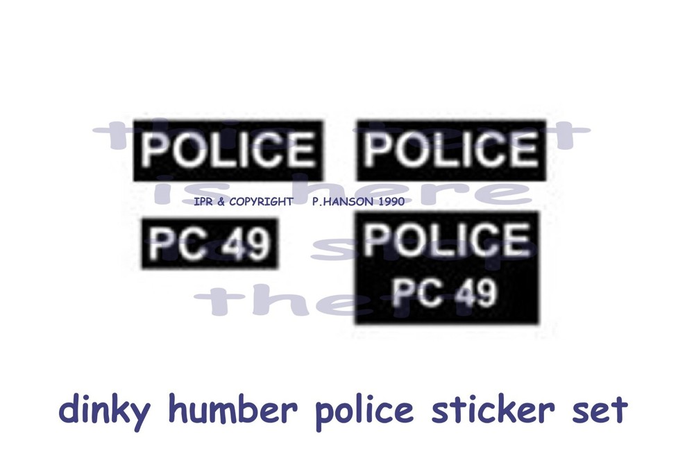 DINKY HUNBER HAWK POLICE CAR STICKER SET
