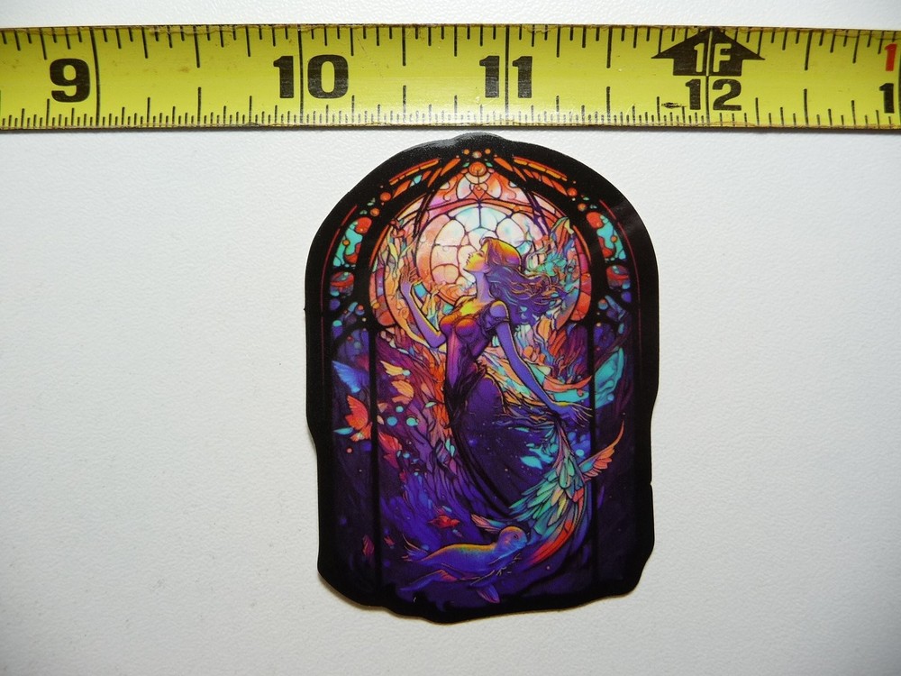 HAPPY RELAXED WOMAN DRESS STICKER DECAL STAINED GLASS STYLE BEAUTIFUL COLORS