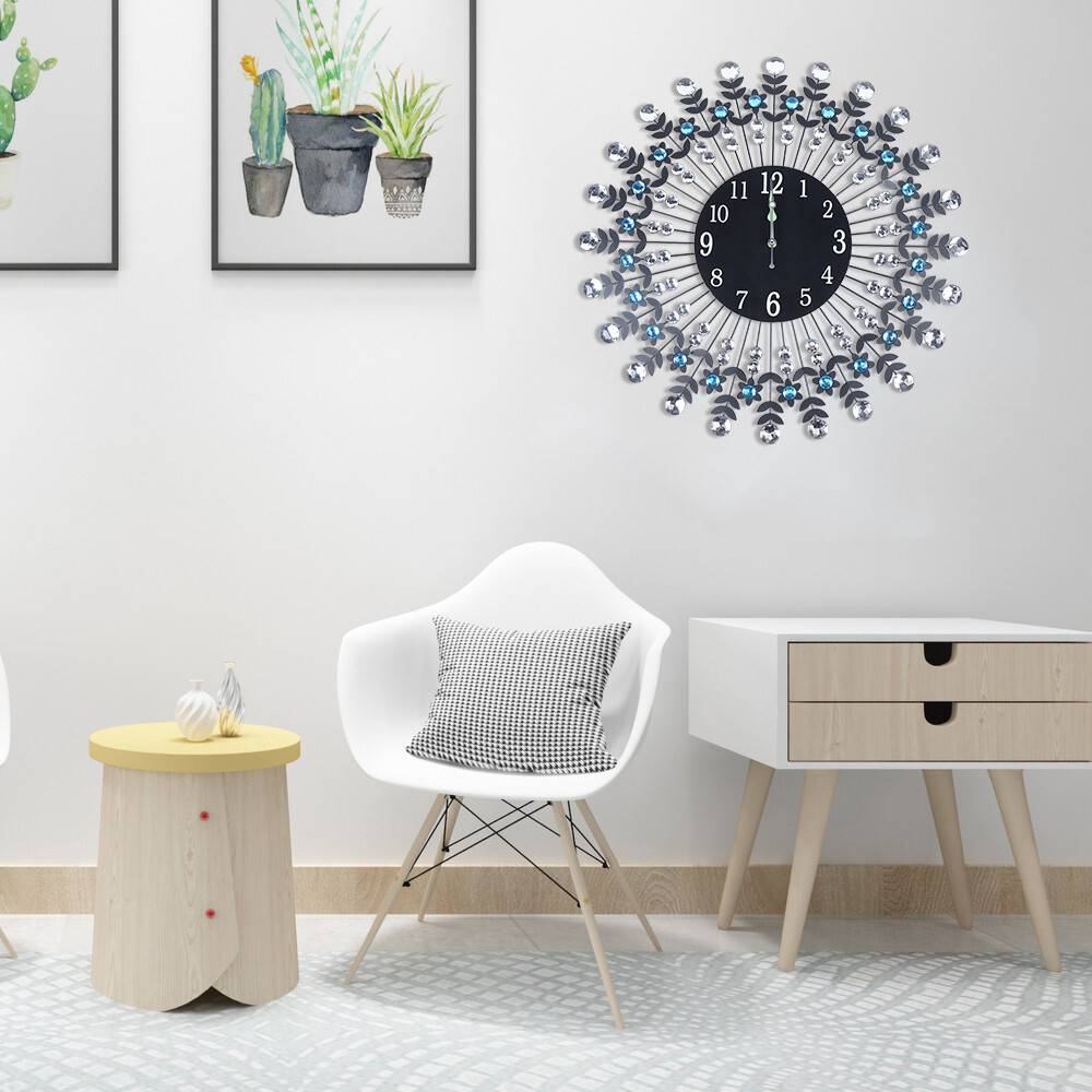 Large 3D Crystal Round Wall Clock Non Ticking Silencer Quartz Movement Clock