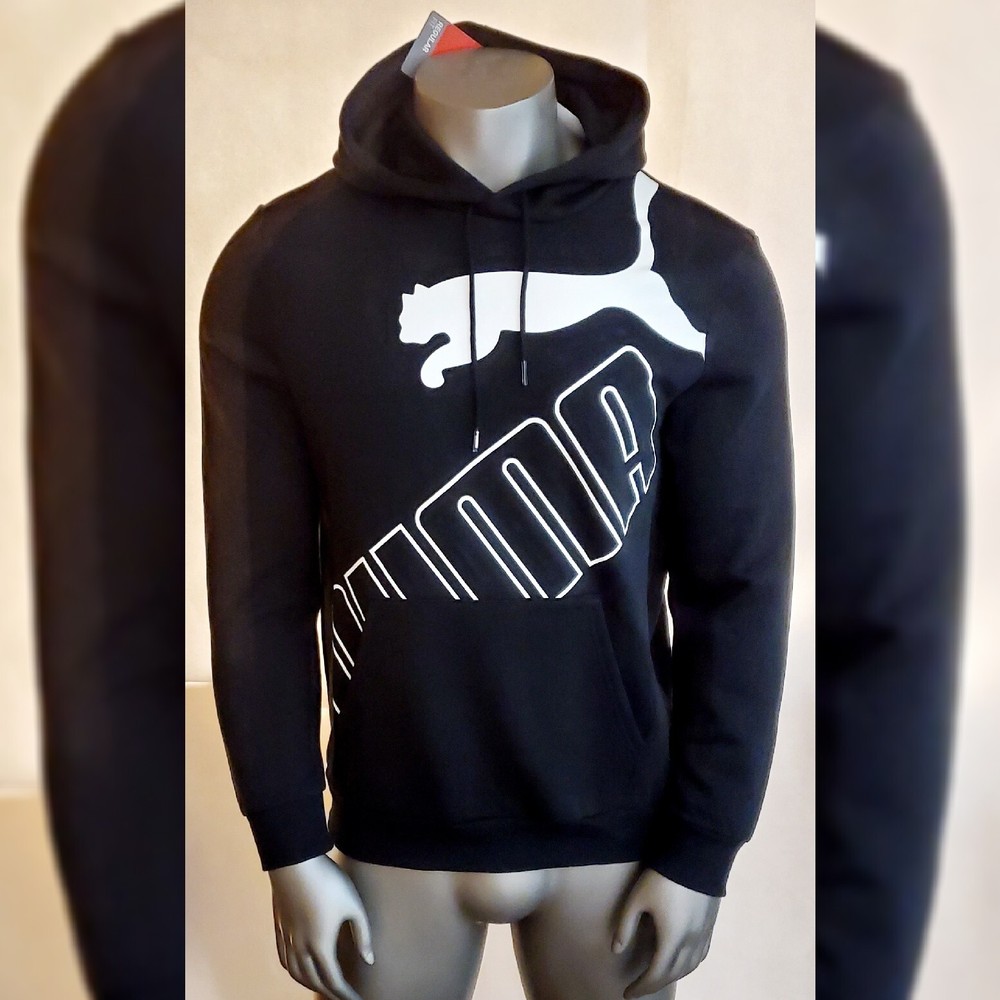 PUMA AUTHENTIC BIG LOGO SPORT FLEECE HODDIE MEN'S SIZE S BLACK WITH POCKET