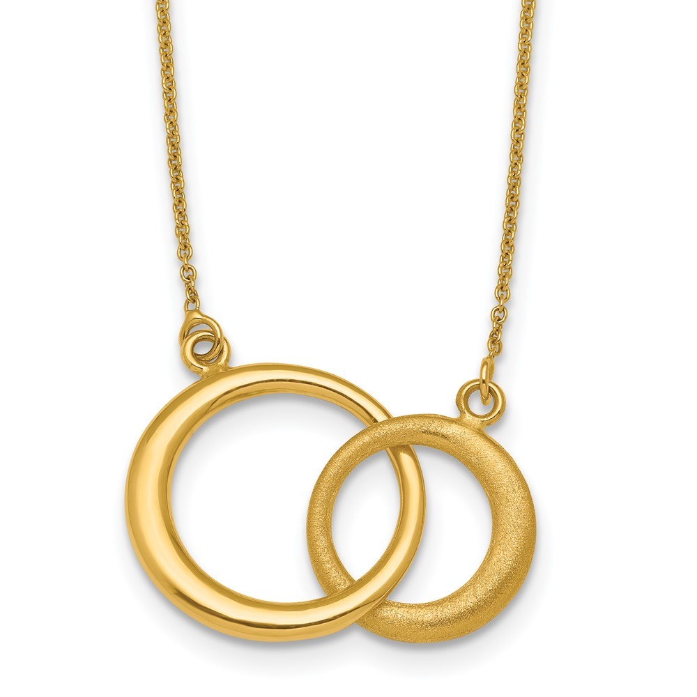 14k Yellow Gold Polished and Satin Interlocking Circles Necklace 16
