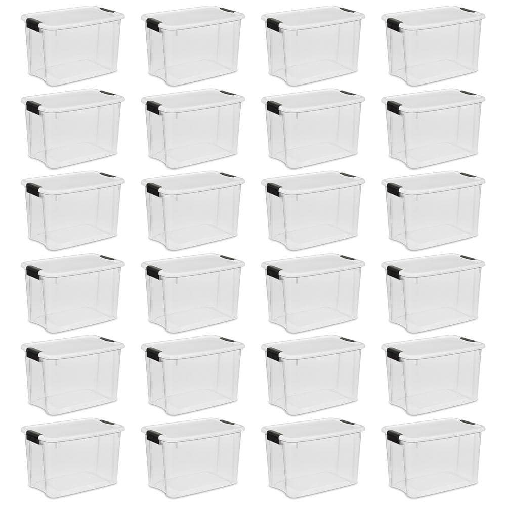 30 qt Clear Stackable Storage Bins with White Latch Lids - 24-Pack