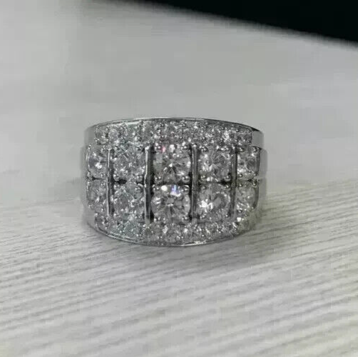 2Ct Round Cut Tested Moissanite Men's Pinky Engagement Ring 925 Sterling Silver