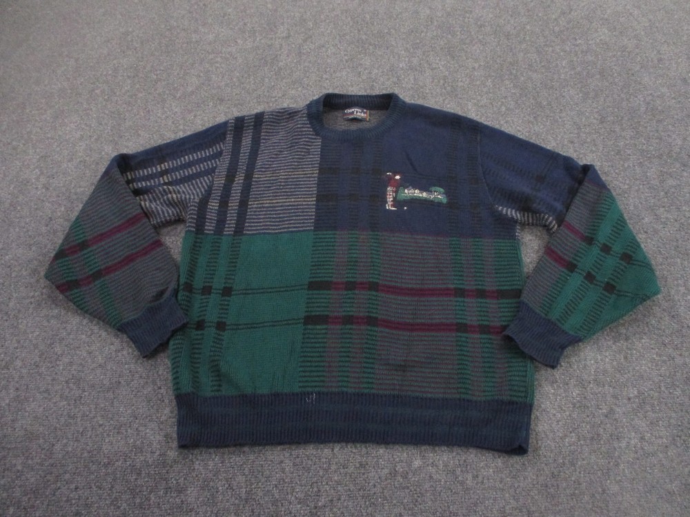Vintage Cypress Links Sweater Men M Plaid Embroidered Pullover Golf Grandpa