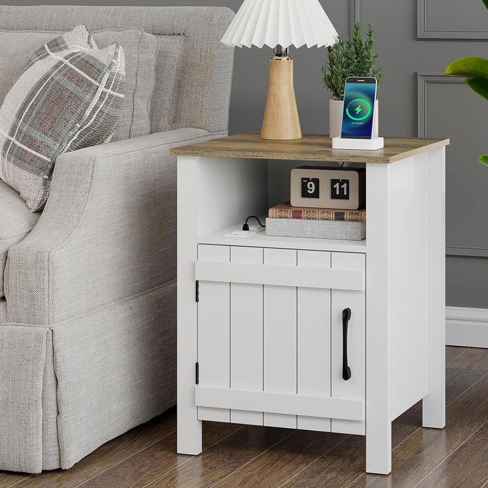 Large Farmhouse Nightstand with USB Charging Station 15.7x17.7x23.6 Inches