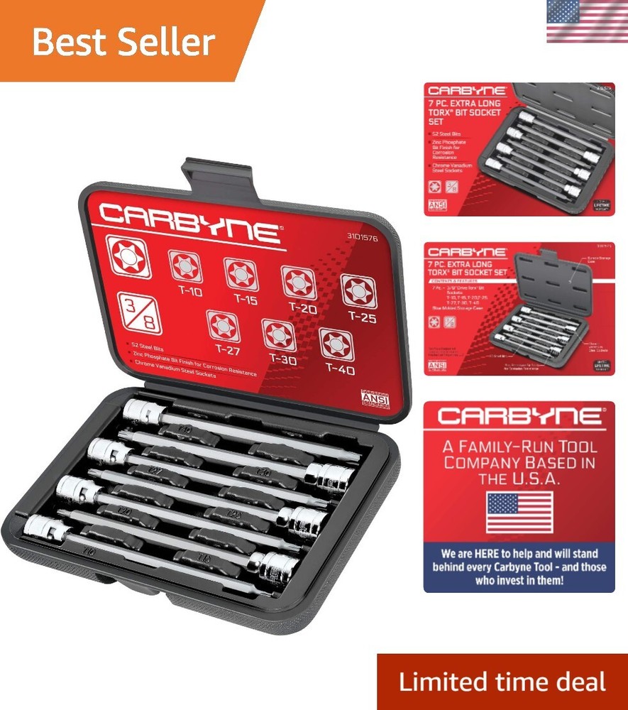 7-Piece Extra Long Torx Bit Socket Set - T10 to T40 - 3/8