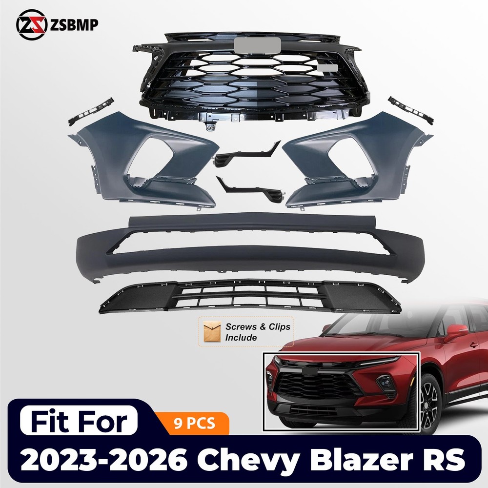 For 2023 2024 2025 2026 Chevy Blazer RS Front Bumper Cover Grille Assembly 9PCS