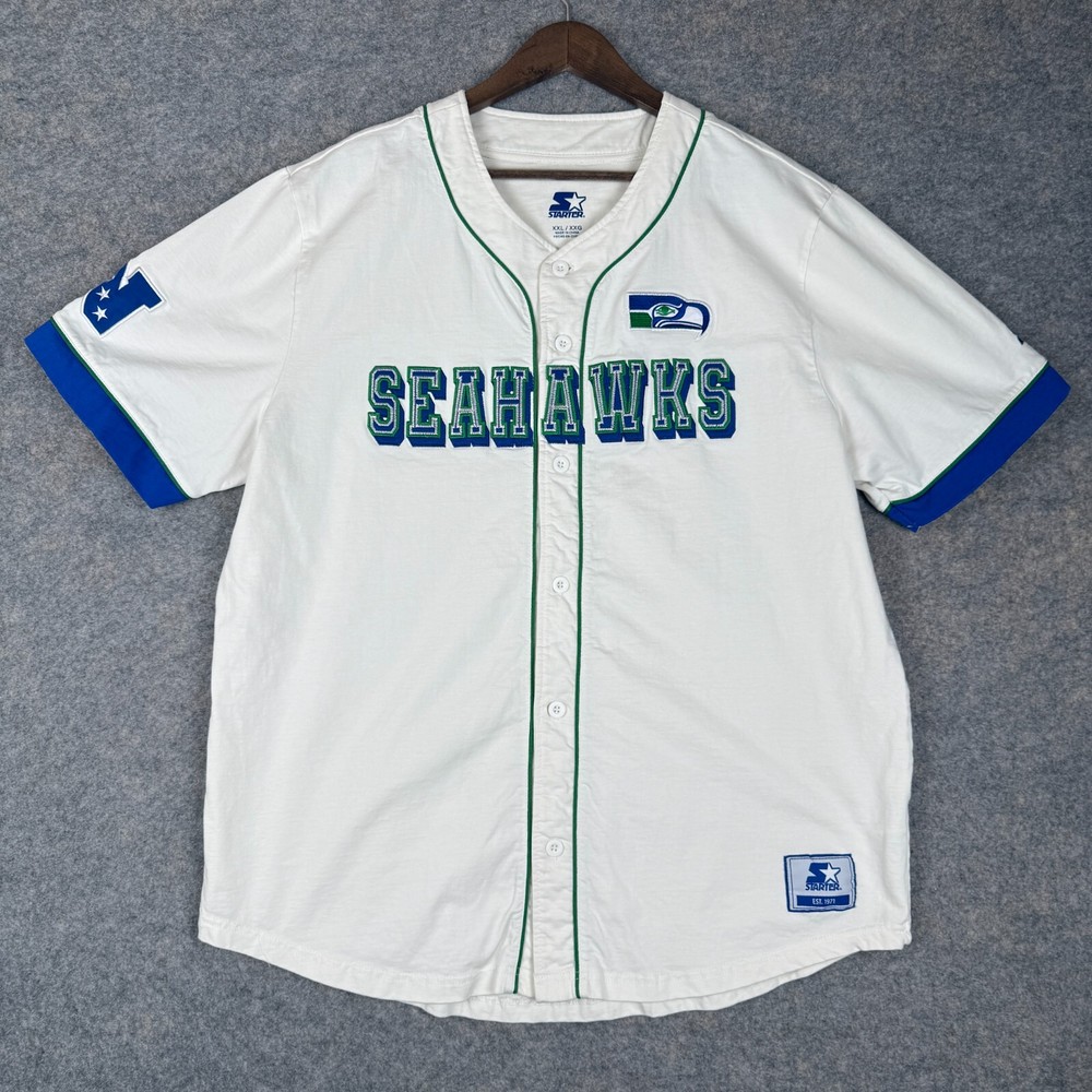 Starter Seattle Seahawks Baseball Jersey Top Relay Vintage Cream Embroidered 2XL