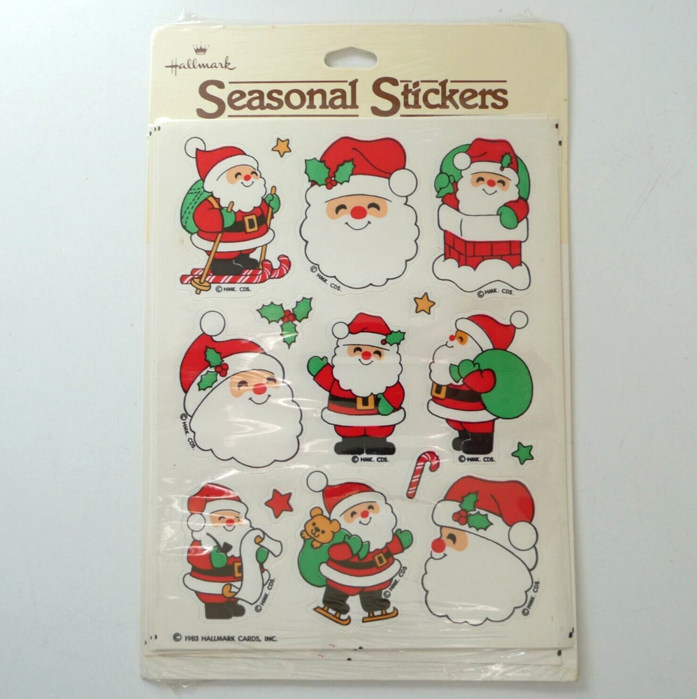 Hallmark Seasonal Stickers Santa Claus Christmas Package 4 Sheets 1983 NEW-image