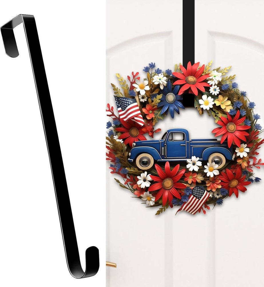 4th of July Wreath Hangers for Door – 12-Inch Patriotic Hook Holder  