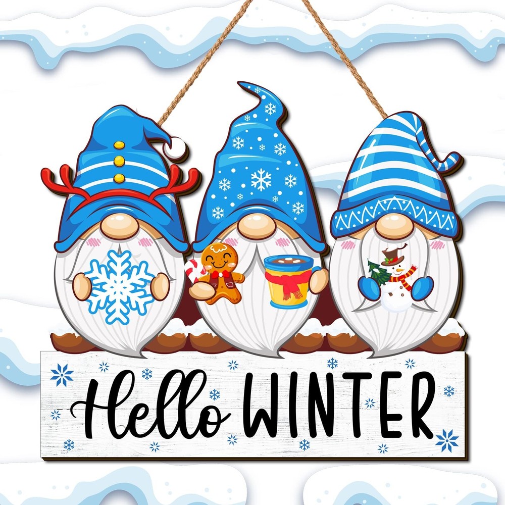 Christmas Winter Welcome Door Sign Decor Gnomes Winter Chrismtas Hanging Sign...