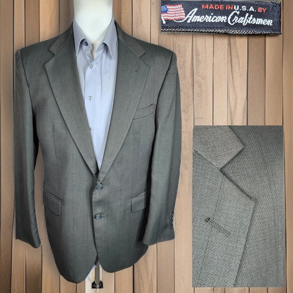 Vintage Stafford Olive Brown Plaid Stripe Suit Jacket Mens 42/40 R