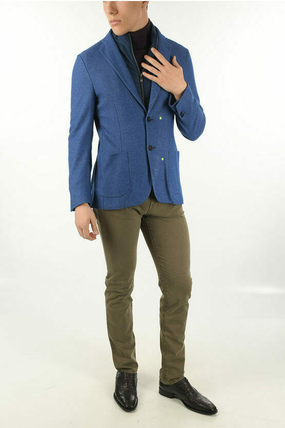 CORNELIANI Men's Cashmere Silk Blue Cashmere Blazer Hidden Hood 48 Italy $2395