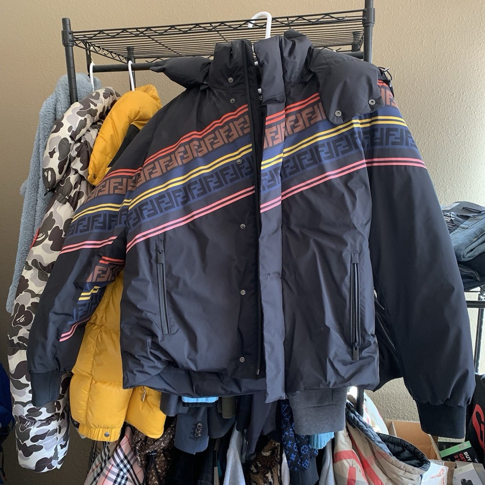 Fendi Puffer Jacket Multicolor Hooded FF Monogram Size 52