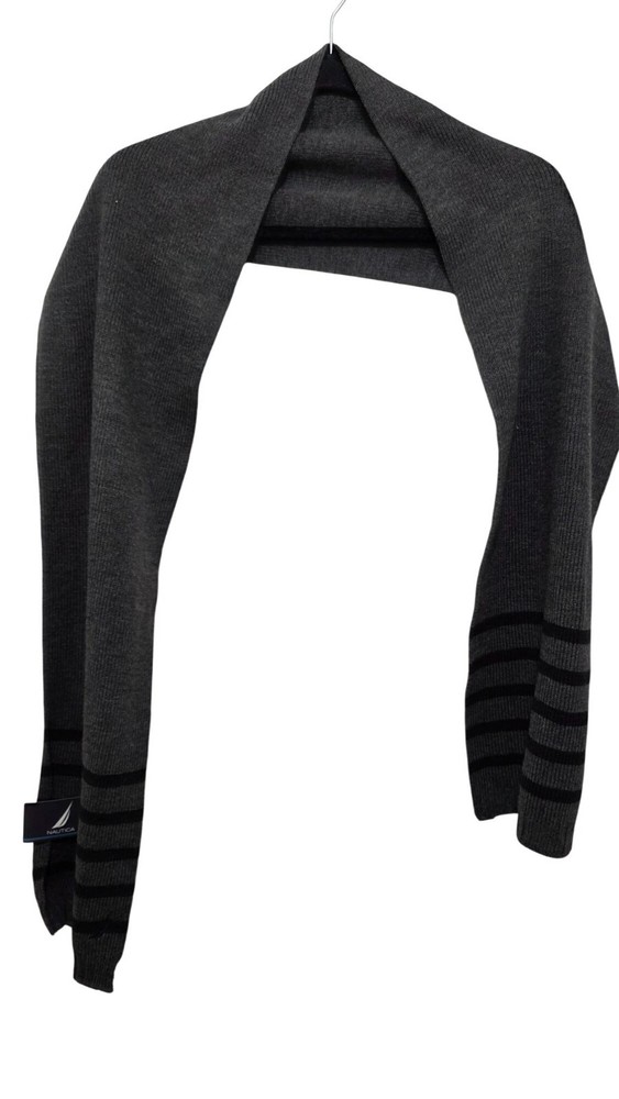 NWT Nautica Men's Gray & Black Striped Knit Scarf Size o/s