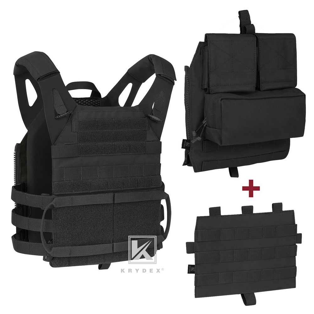 KRYDEX 2.0 Tactical Plate Carrier Vest with MOLLE Panel and Zip-On Backpack in Black