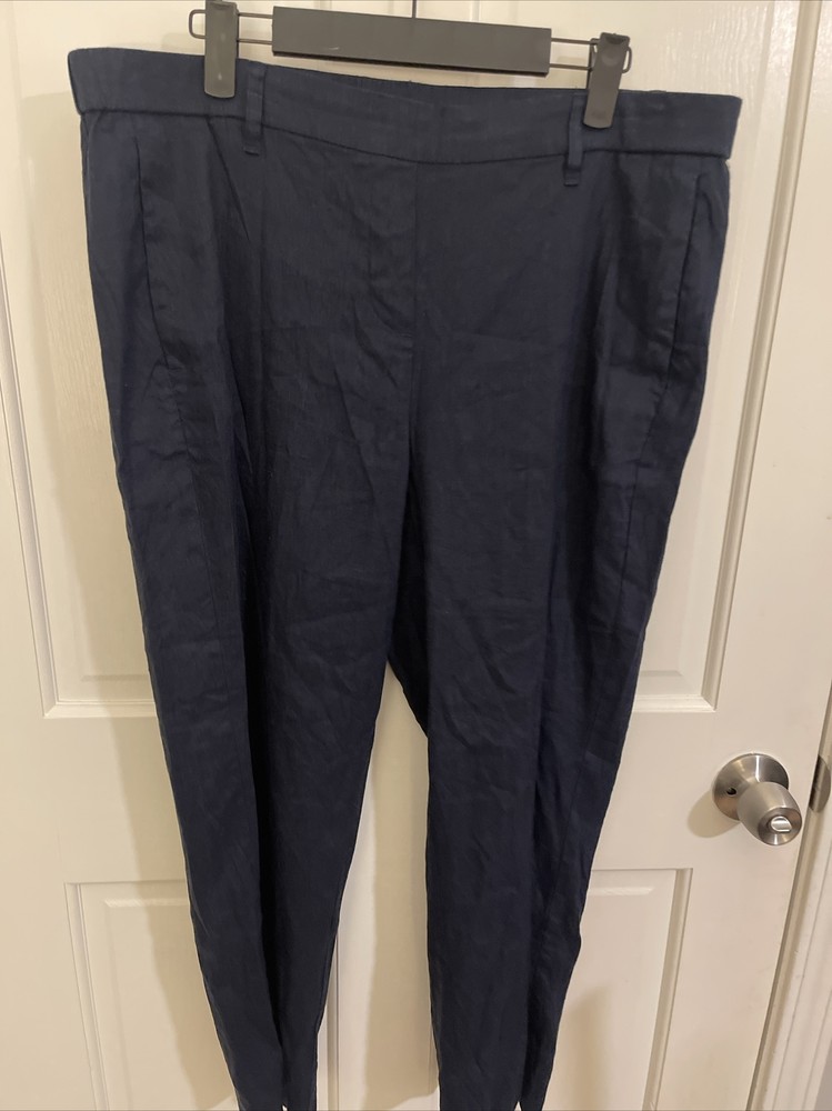 J Jill Womens Size Large Linen Stretch Navy Blue Split  Pants