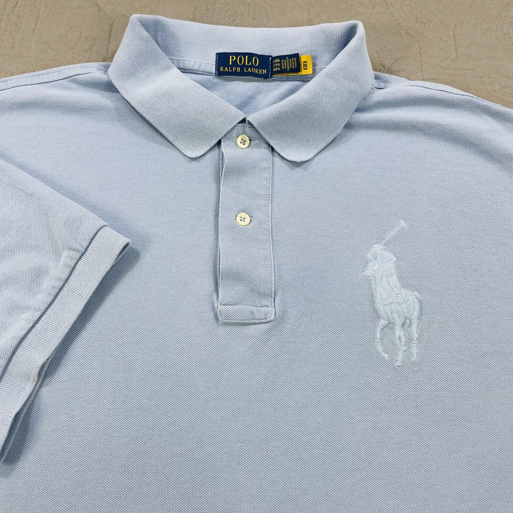 Polo Ralph Lauren Polo Shirt Mens 2XB Light Blue Big Pony Embroidered Tonal