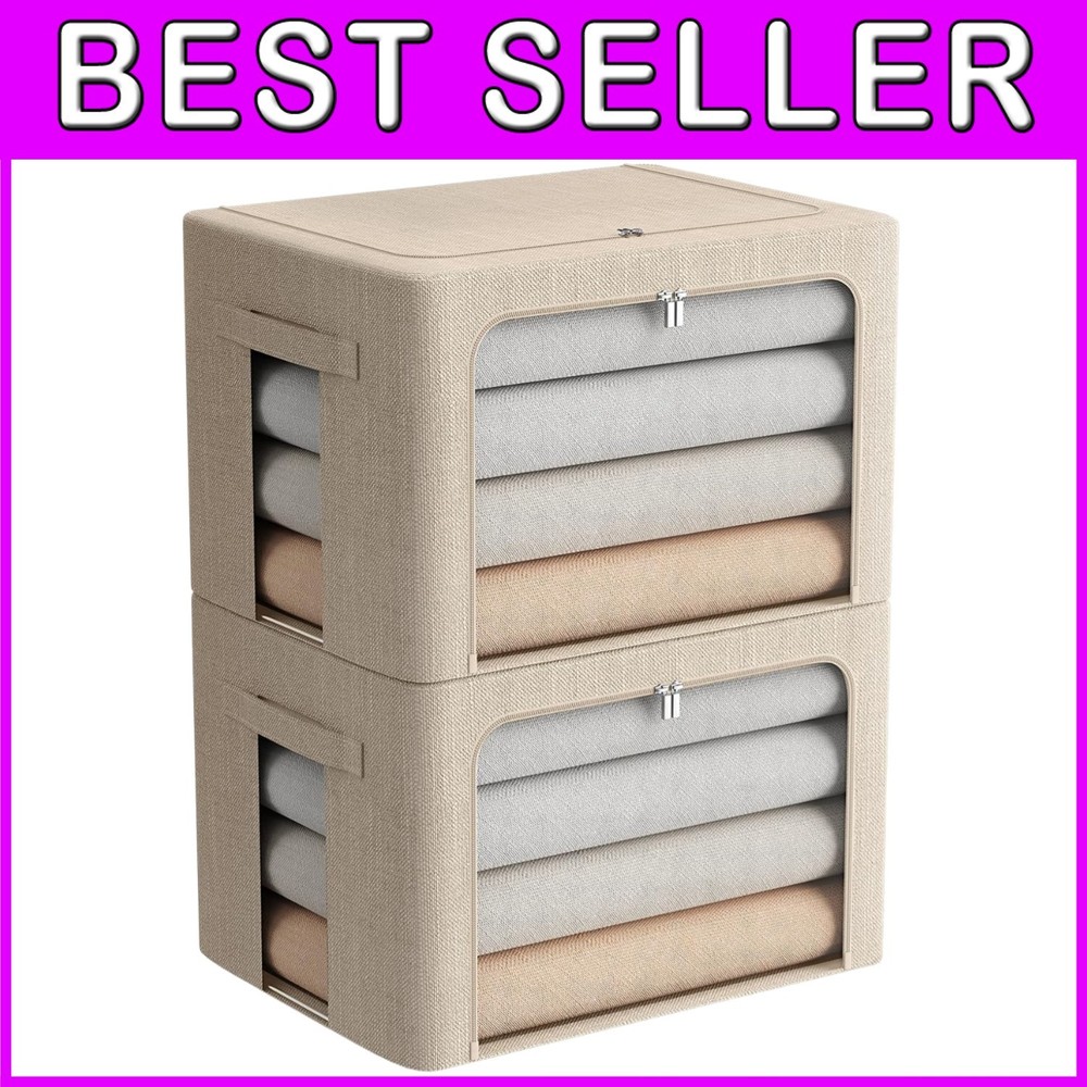 Clear Window Bins - Large Linen Fabric Storage 2 Set