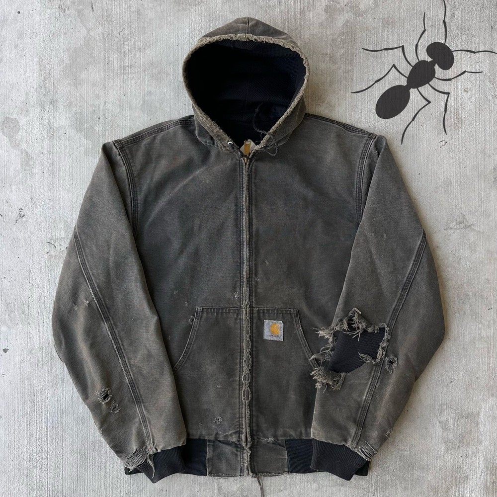 Vintage Y2K Carhartt black hooded work jacket for men and women