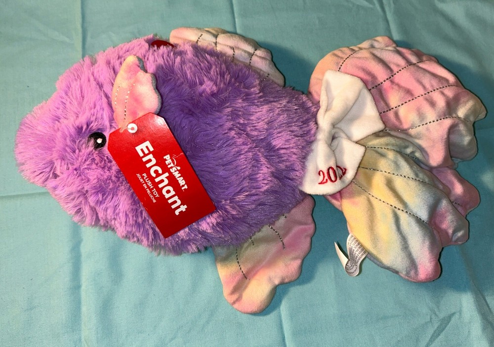 Petsmart Dog Toy Plush Squeaker ENCHANT the Fish Purple Tie Dyed 2022 NWT