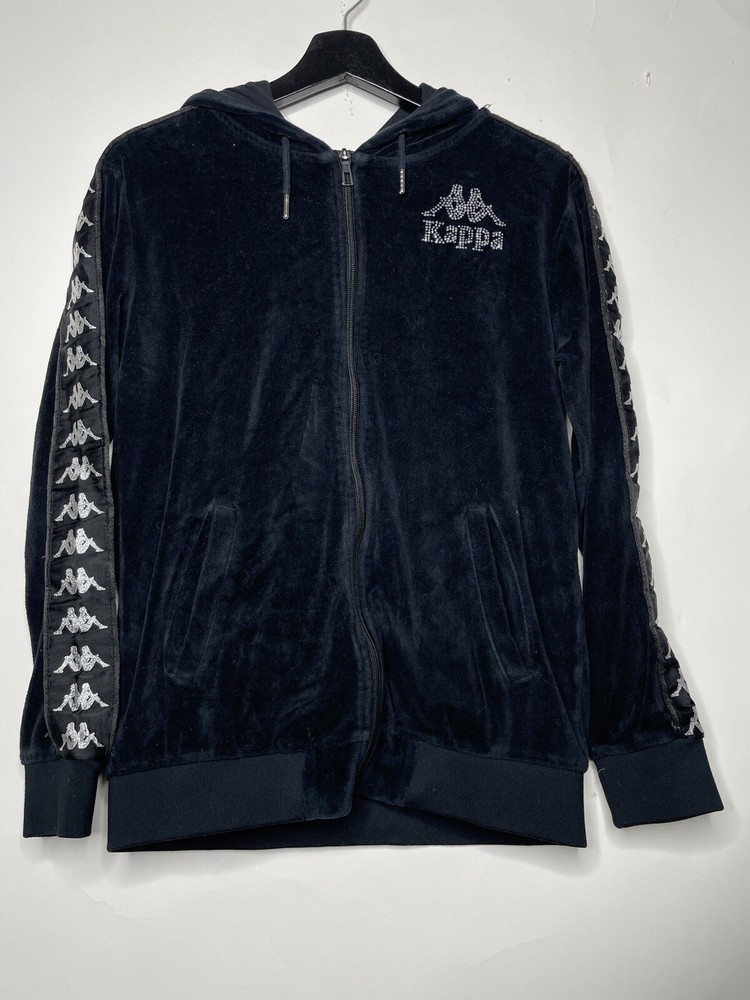 Kappa Full Zip Hoodie Size Small Velour Black Logo Y2K