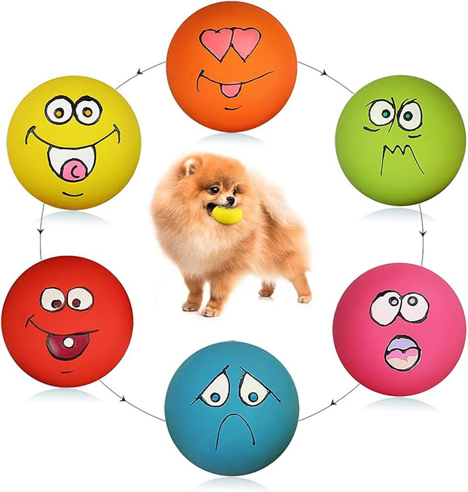 Smile Face Dog Squeaky Toys Soft Latex Squeak Balls for Puppy Small Pet Dogs 6 P