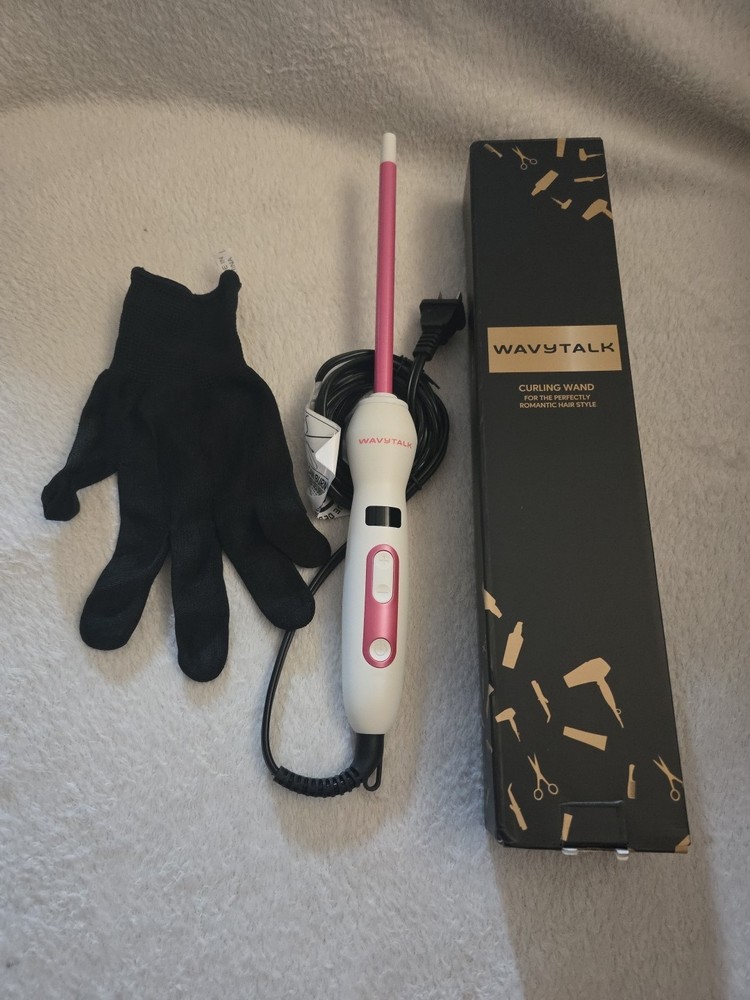 Pink WAVY TALK Pro Hair Curling Wand with Heat Resistant Glove