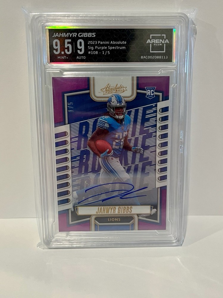 Jahmyr Gibbs 2023 Absolute #4/5 Purple Rookie RC Auto Lions