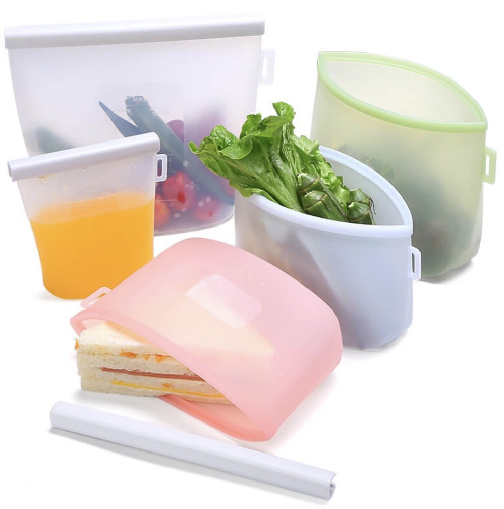 Reusable 100% Silicone Food Storage Bags Containers — 10 Pack