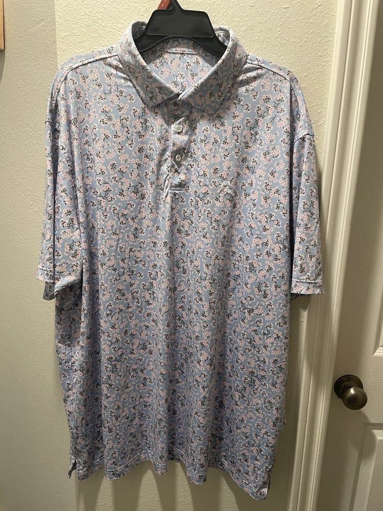 Rhoback Polo Shirt Men’s 3XL Short Sleeve/92%Polyester 8%spandex/Floral
