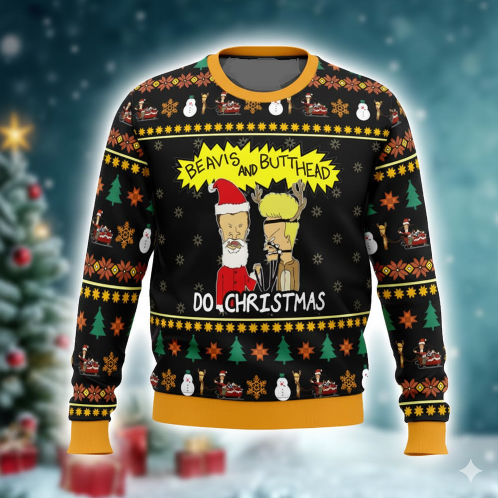 Beavis and Butthead Do Christmas Funny Santa Ugly Christmas Sweater BT752