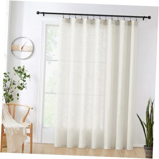 84-Inch Sheer Linen Sliding Door Curtain for Living Room Divider Natural Light Filtering
