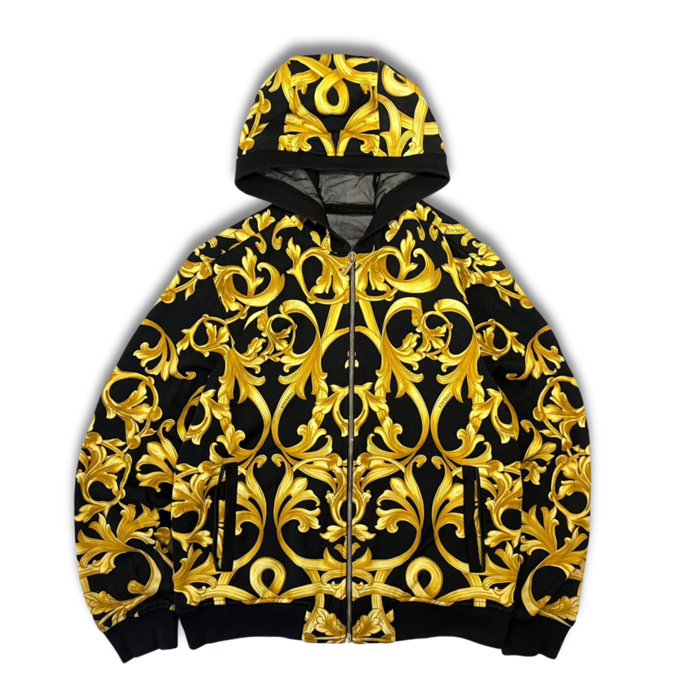 Versace Baroque Acanthus Zip Hoodie Black/Gold Men's L