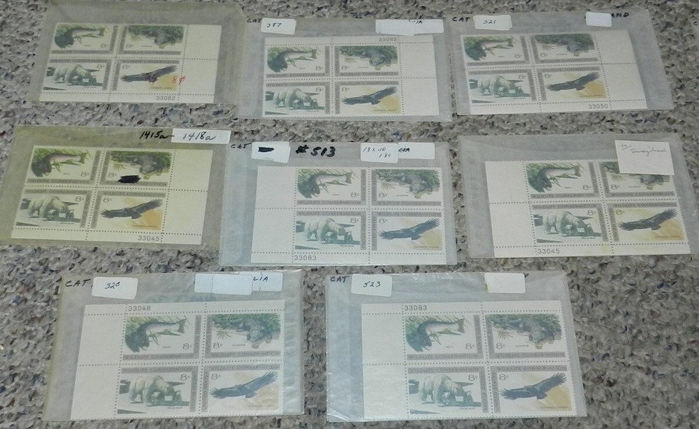 Unused Stamp lot of 8 Scott #1427 Wildlife Conservation - 8 cent Plate Blocks