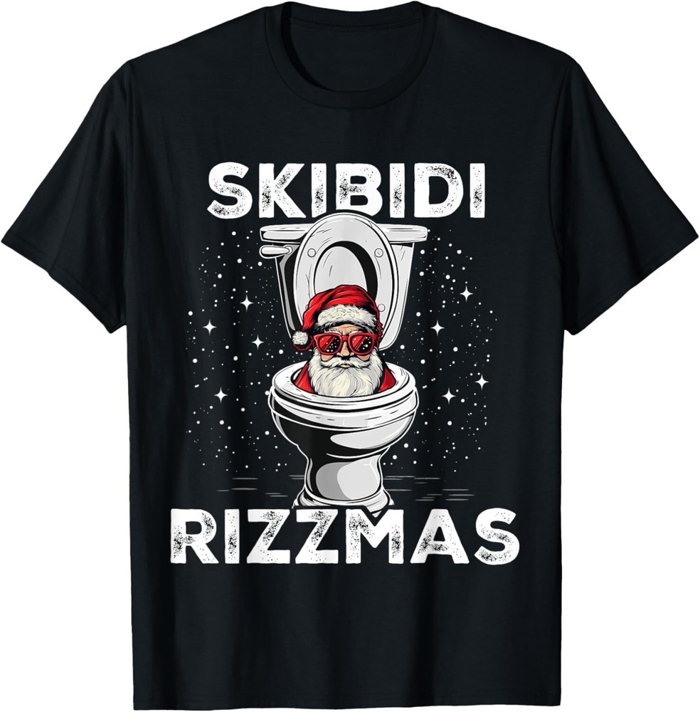 Skibidi Rizzmas Funny Toilet Santa White Elephant Christmas T-Shirt