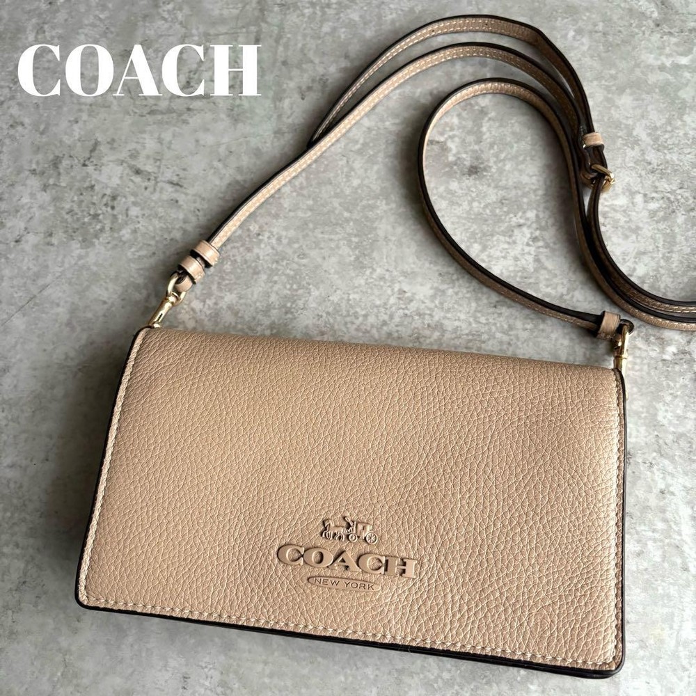 Coach Anna Pebble Leather Crossbody Bag in Beige 2-Way Authentic Excellent Condition