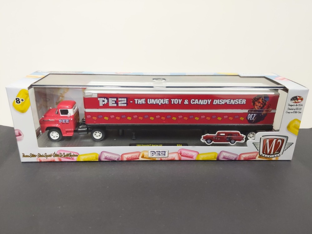 M2 Machines 1/64 PEZ 1958 Chevy Spartan LCF & 1957 Chevy Sedan Delivery Collectible Die-Cast