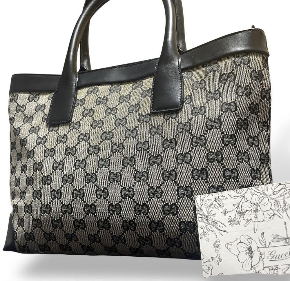 Gucci GG Monogram Canvas Large Leather Tote Shoulder Bag Pre-Owned