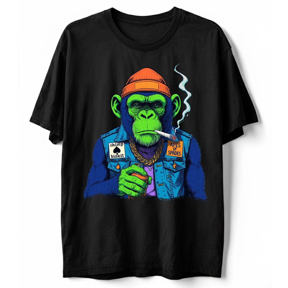 Funny Chimp T-Shirt Smoking Ape Biker Vest Beanie Apes Chimpanzee Graphic Tee